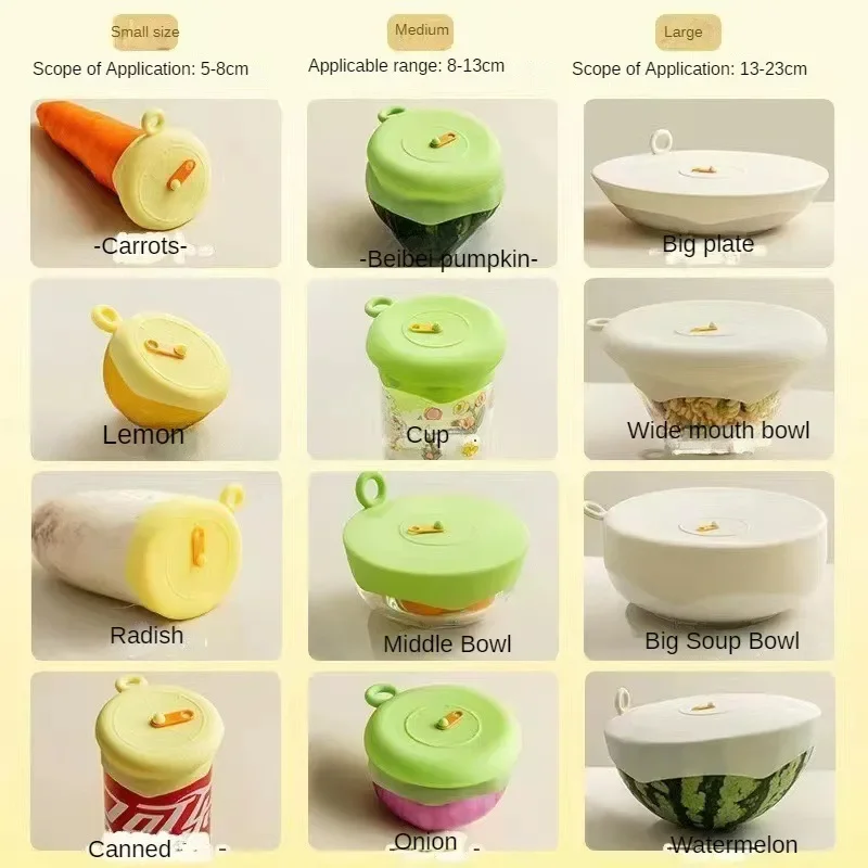 2/4/8PCS Food Grade Silicone 3-Piece Bowl Lid High Temperature Round Refrigerator Leftovers Universal Sealing Lid food cover fresh keeping cover preservation cover bowl cover