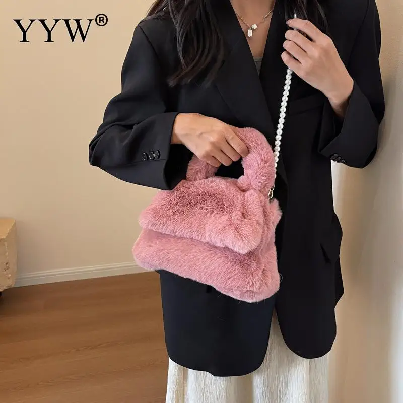 2023 Luxury Faux Fur Women'S Handbags For Women Furry Handbags Fluffy Purse Plush Top Handle Bag Fall Winter Fuzzy Crossbody Bag