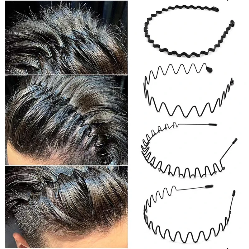 1/2/3pcs Metal Iron Headband Mens Women Unisex Black Wave Hair Head Hoop Band 5mm Width Fashion Sport Hairband Hair Accessories