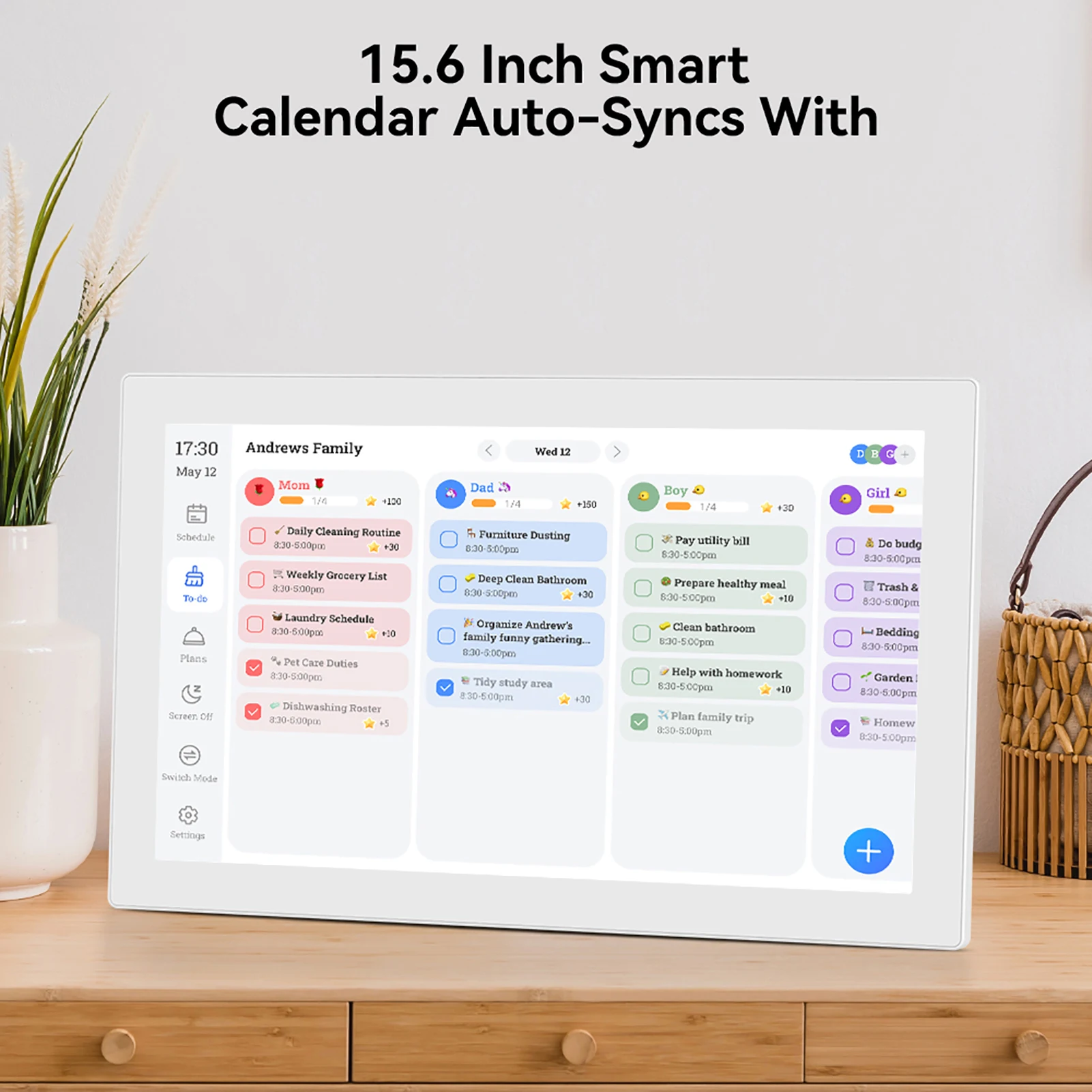 15.6-inch Digital Calendar 1080P Full HD Touch Screen Interactive Wall Desk Mount for Seamless Scheduling Smart Family Planner