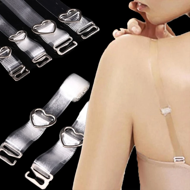 2pcs Heart Metal Buckle Bra Straps Belt Women Elastic Transparent