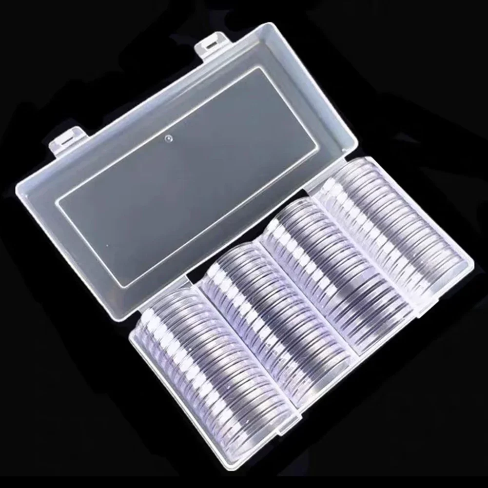60Pcs Clear Transparent Coin Capsule Holder 33mm Round Boxed Coin Holder Plastic Storage Collectable Display Cases with capsules 6