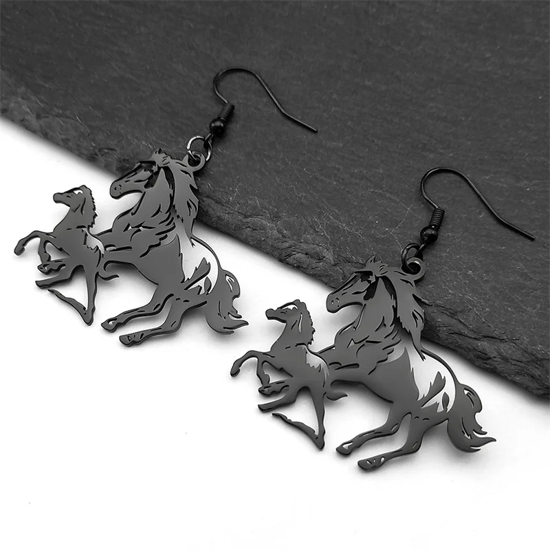 Zwei Pferd Pony Baumeln Ohrringe Für Frauen Männer Edelstahl Silber Farbe Tier Liebhaber Familie Liebe Tropfen Ohrringe Schmuck Geschenke – Detail 6