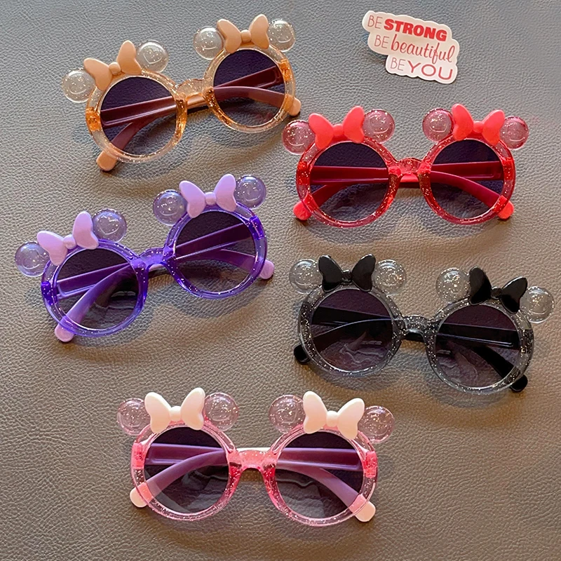 New Children Cartoon Mickey Bowknot Sunglasses UV400 Girls Boys Lovely Outdoor Sun Protection Sunglasses Kids Sun Glasses