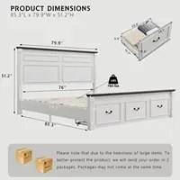 King Size Bed Frame with 51" Tall Headboard, Wood Platform Bed Frame with 20" Tall Roman Column Decoration Footboard (White) 2