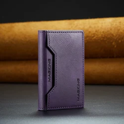 Leather Foldable Mini Wallet - Luxury Magnetic Coin & Cash Holder (Purple)