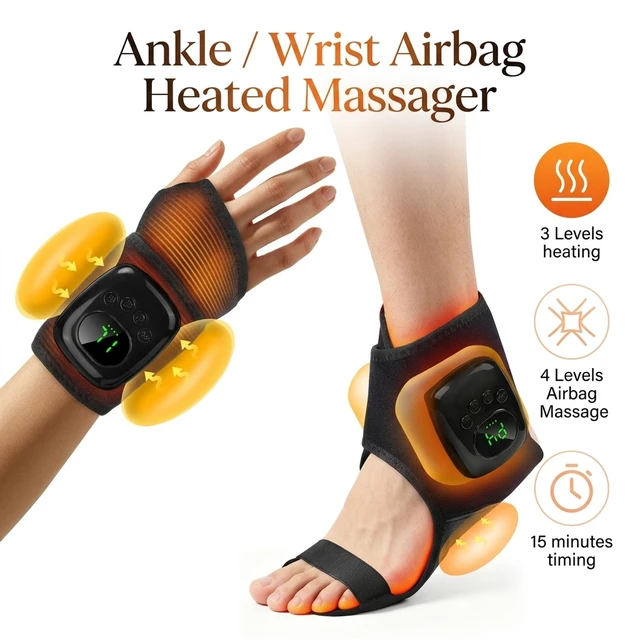 Cordless Air Pressure Ankle/Wrist Massager 4 Modes Airbag Compression Massage Heating Ankle Brace Hand Foot Muscle Sole Relax 2