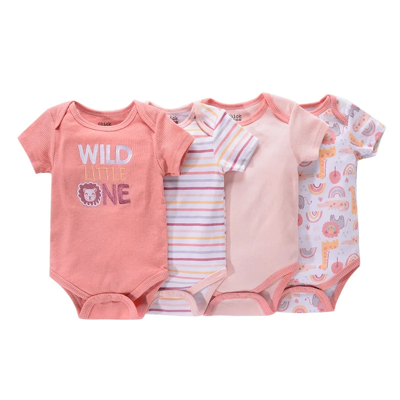 4Pieces Baby Clothing Four Season Unisex Cartoon Short Sleeve Baby Boy Girl Bodysuits Cute 100%Cotton Newborn Clothes 3