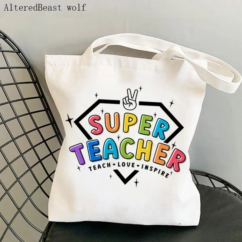 Women handbag Super teacher Leopard Printed Kawaii bag Harajuku Shopping Canvas teacher supplies Bag Tote Shoulder Lady Bag