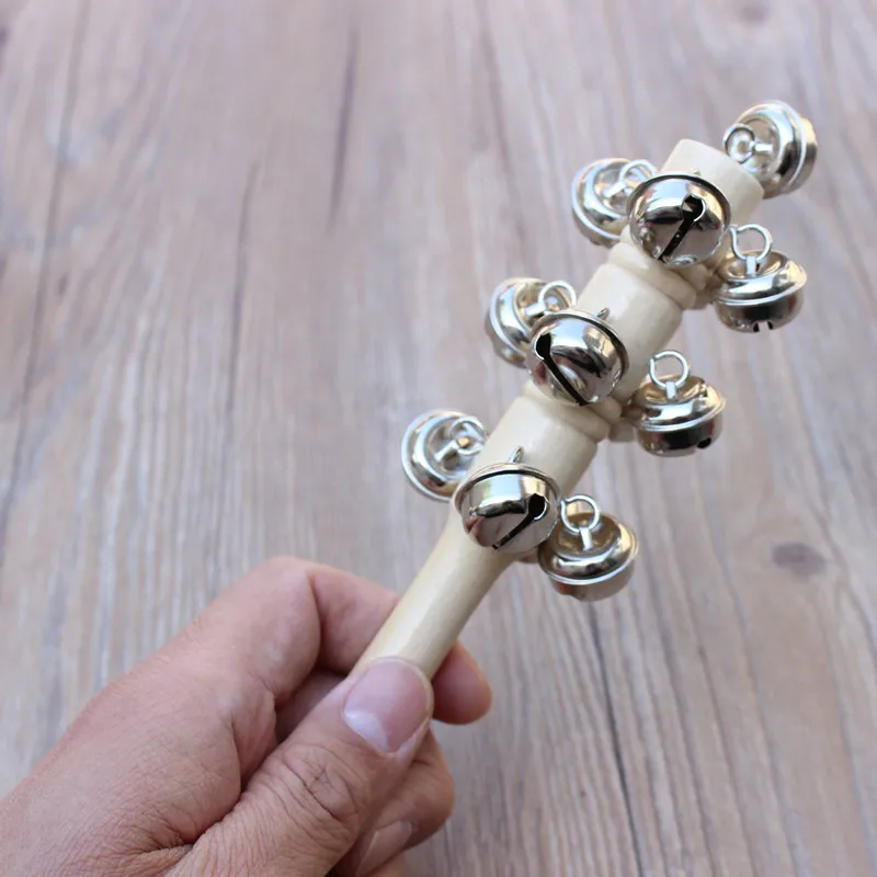 Wooden Handle Shaker with Metal Bell and Steel Ball, Orff Instruments for 4-6 Years Old, Early Education, Music Ringing