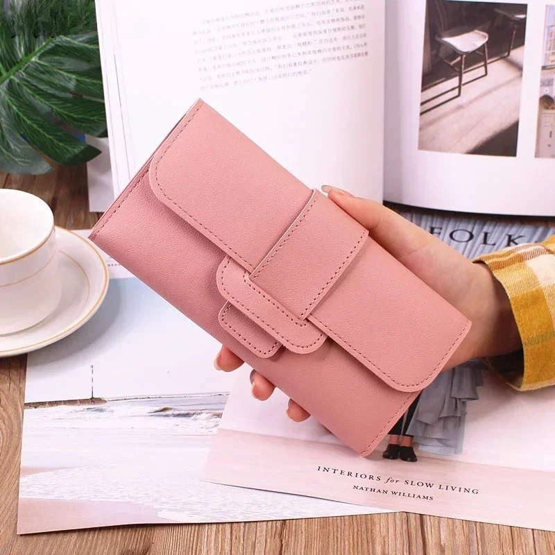 PU Leather Women Wallets Luxury Long Hasp Fold over Pattern Coin Purses Female Brand Solid Colors