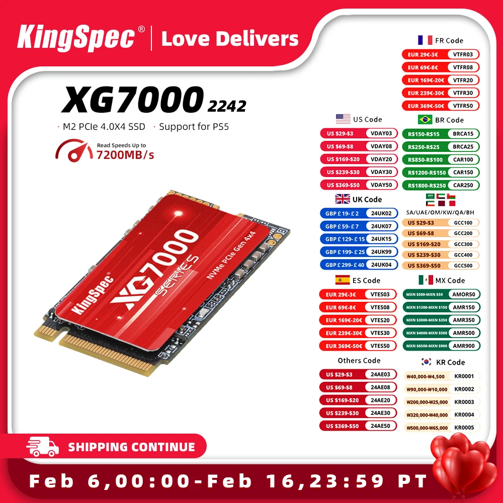 Kingspec 7400 Mb/S M.2 Ssd Nvme M.2 2242 4Tb 2Tb 1Tb Disco Rigido Interno A Stato Solido M2 Pcie 4.0X4 Ssd Drive Per Pc Portatile Ps5