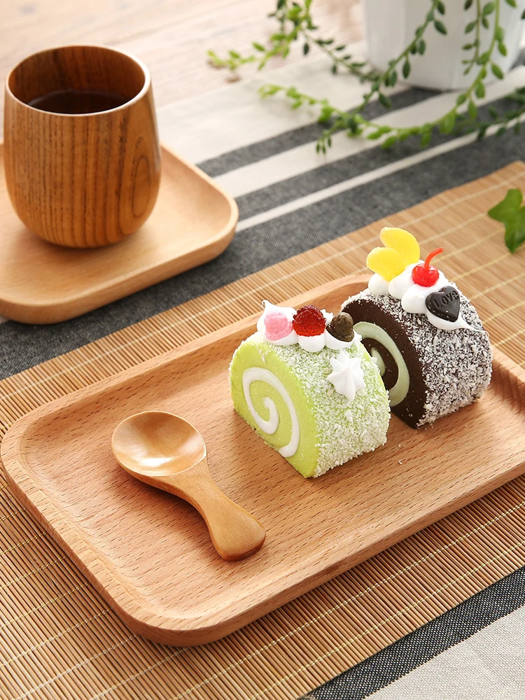 Wooden Tray Solid Wood Rectangular Breakfast Plate Sushi Snack Bread Dessert Barbecue Cake Easy To Carry Multifunctional