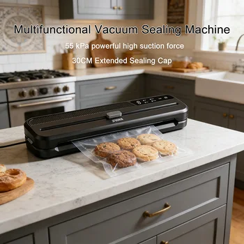 Powerful Food Vacuum Sealer Machine, 55kPa Powerful Suction, Dry & Moist Modes, External Vacuum System with 10 Vacuum Bags 1