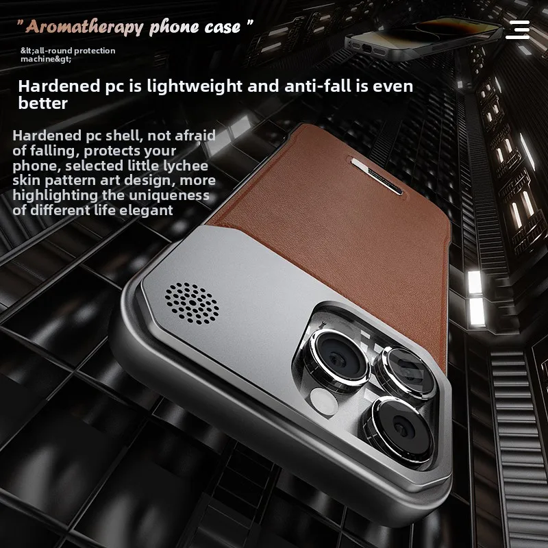 Luxury Magnetic PU Leather Aromatherapy Phone Case with Wireless Charging Capability