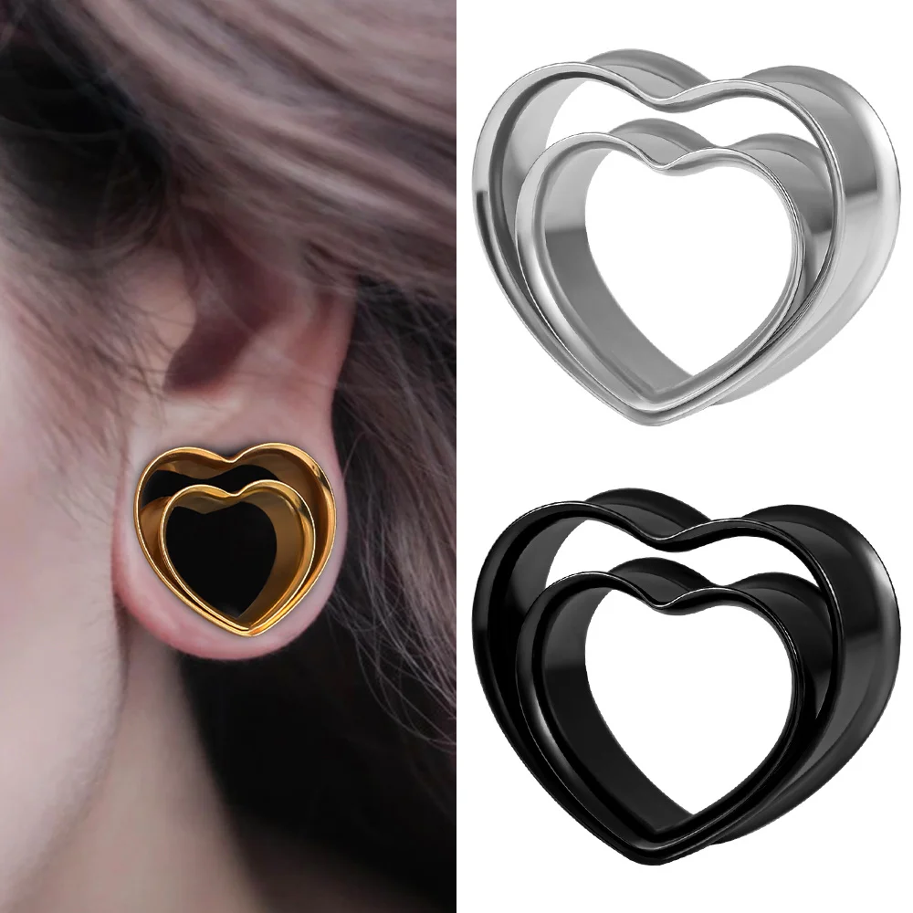 

Vankula 2pcs New Heart-Shape Notch Ear Piercing Plugs Cool Body Jewelry Ear Statement Stainless steel Earrings Expander Gift