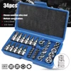 Professional 34pcs Torx Bit Socket & E-Torx Star Socket Set 1/4" 3/8" 1/2" Drive Male Female E-torx Bits Handheld Tool with Case 2