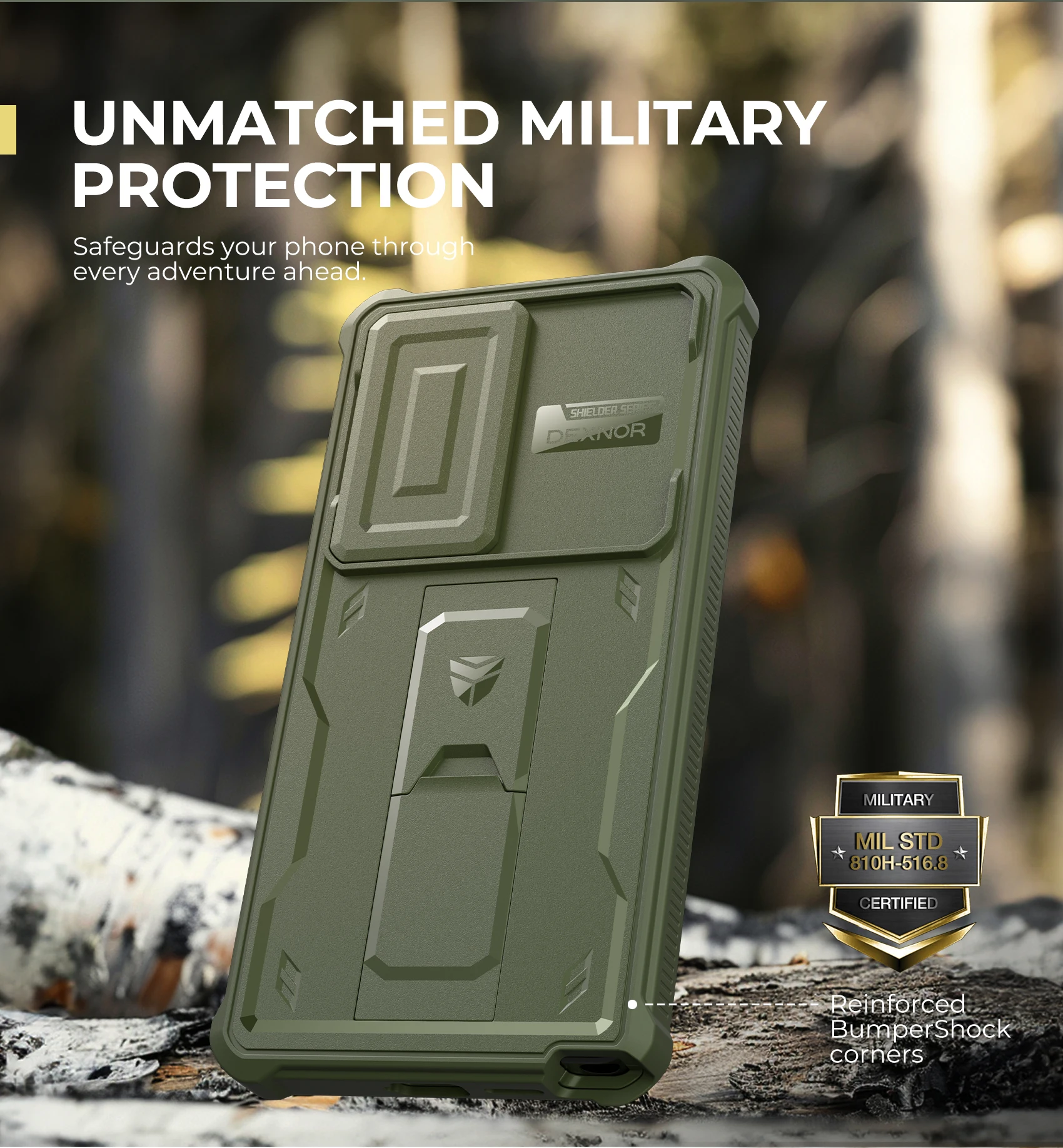 Full Body Shockproof Case with Camera Cover, Built-in Screen Protector, and Kickstand