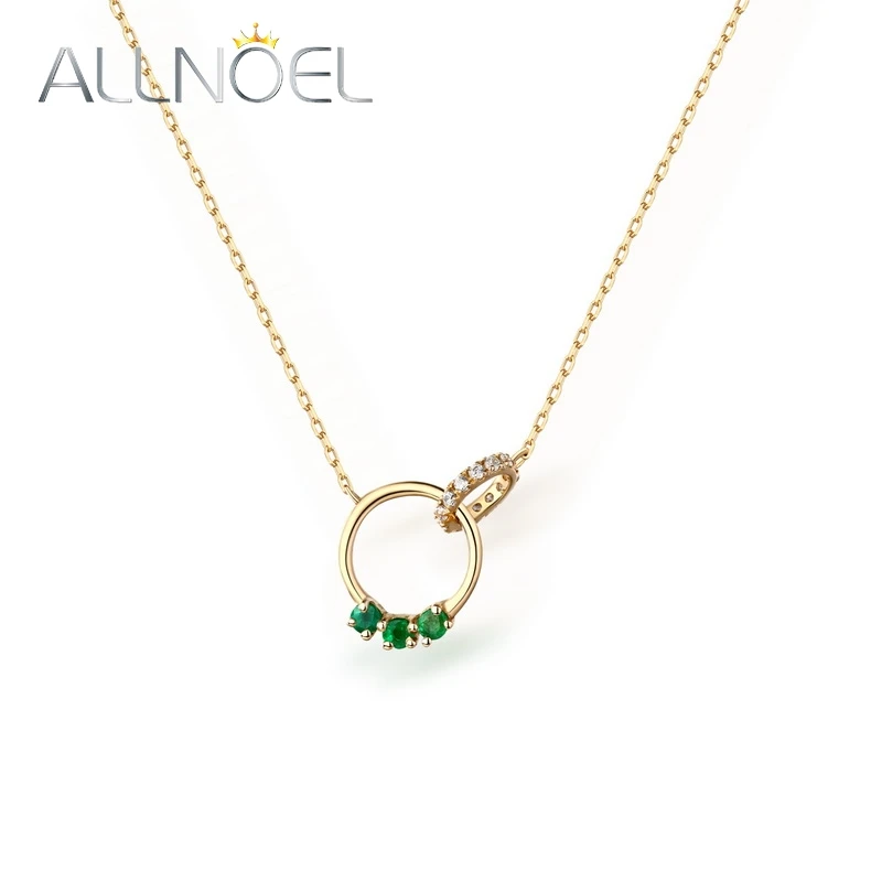 

ANLLNOEL Pure 9K/14K/18K Yellow Gold Pendant Necklace For Women Natural Emerald Double Buckle Anniversary Gifts Fine Jewelry