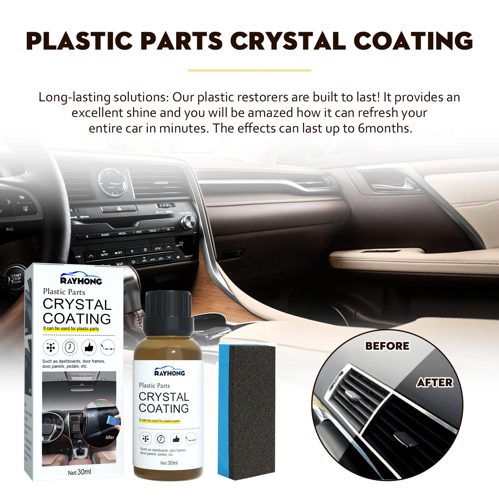 30ml Interior Plastic Parts Retreading Agent Crystal Coating Wax Renewed  Plastic Restore Long-lasting Liquid Car Maintenance - AliExpress