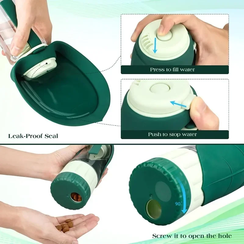Dog Water Bottle Portable Dog Cat Puppy Pet Water Dispenser Feeder with Drinking Cup and Food Container Leak Proof for Outdoor 3