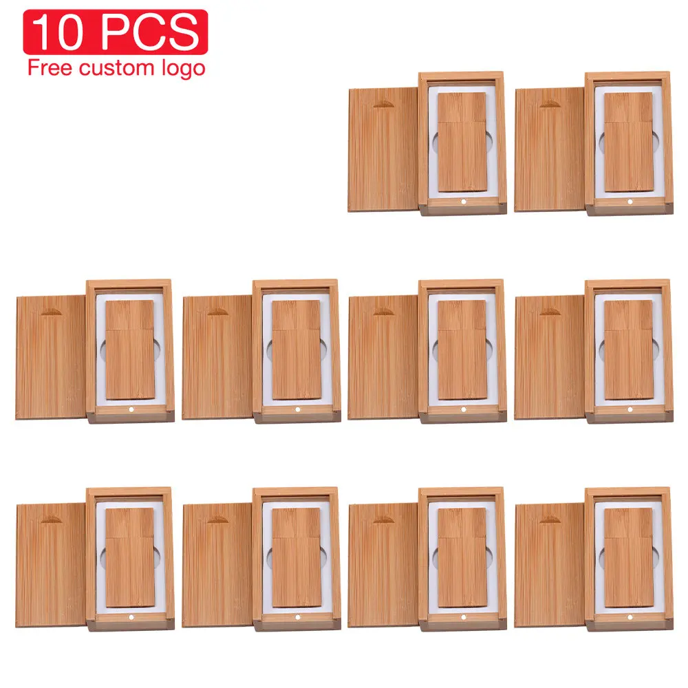 Lot Usb Flash Drive 128gb Caixa de Madeira Pen Drive 64gb Livre Logotipo Personalizado Presente de Casamento Criativo Memory Stick 32gb Pendrive 16gb 10 Pcs