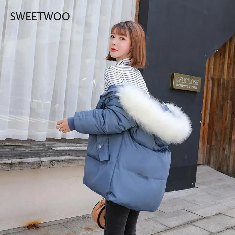 Casual Harajuku Winter Coat Women Puffer Korean Fur Collar Thick Warm Parkas Female Oversized Hooded Jacket Mujer Slim tide 2022