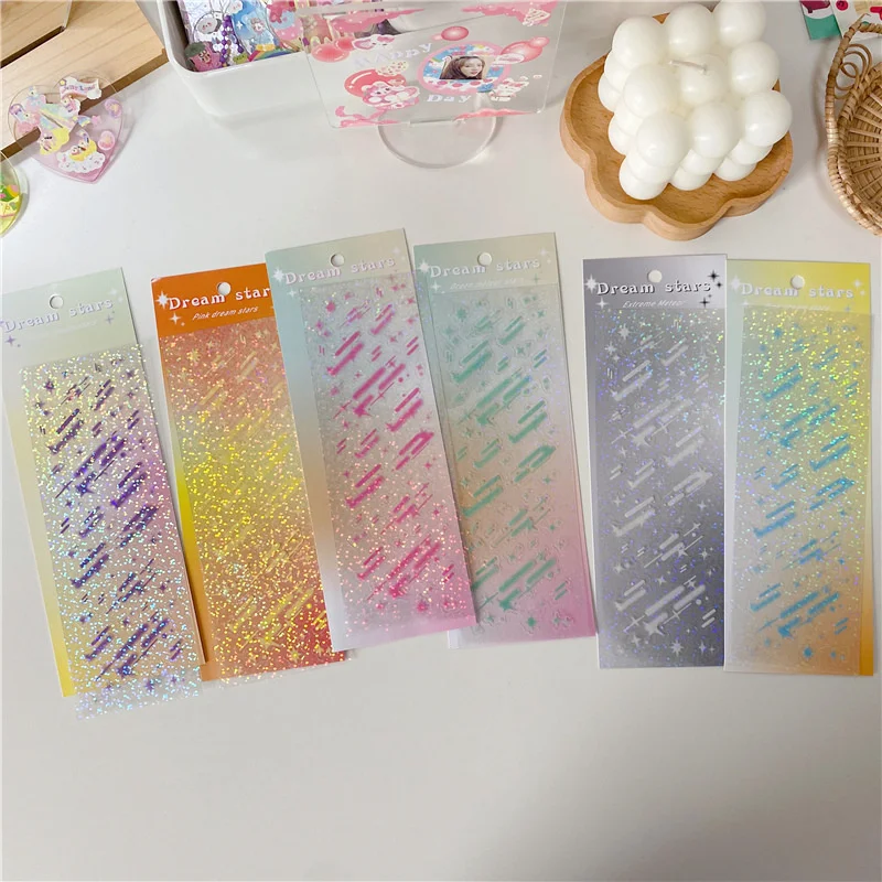 1Pc Ins Color Sky Meteors Series Cute Stickers Laser Flash Powder Romantic Decorative Stickers Stationery Photo DIY Collage