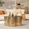Modern Gold Stainless Coffee Table,Stainless Steel Small Cloud Fashion Design Accent Table End Table for Living Room Bedroom 4