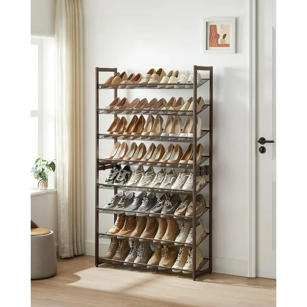 

8-Tier Metal Shoe Rack, Adjustable Shelves Hold 32-40 Pairs, Set of 2 Stackable Shoe Organizers for Garage,Bronze Shoes Storage