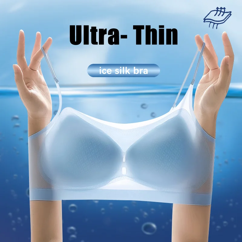 Women Bra Sexy Push Up Seamless Ultra-Thin Ice Silk Wireless Bralette Underwear Air Cooling Brassiere with Pad