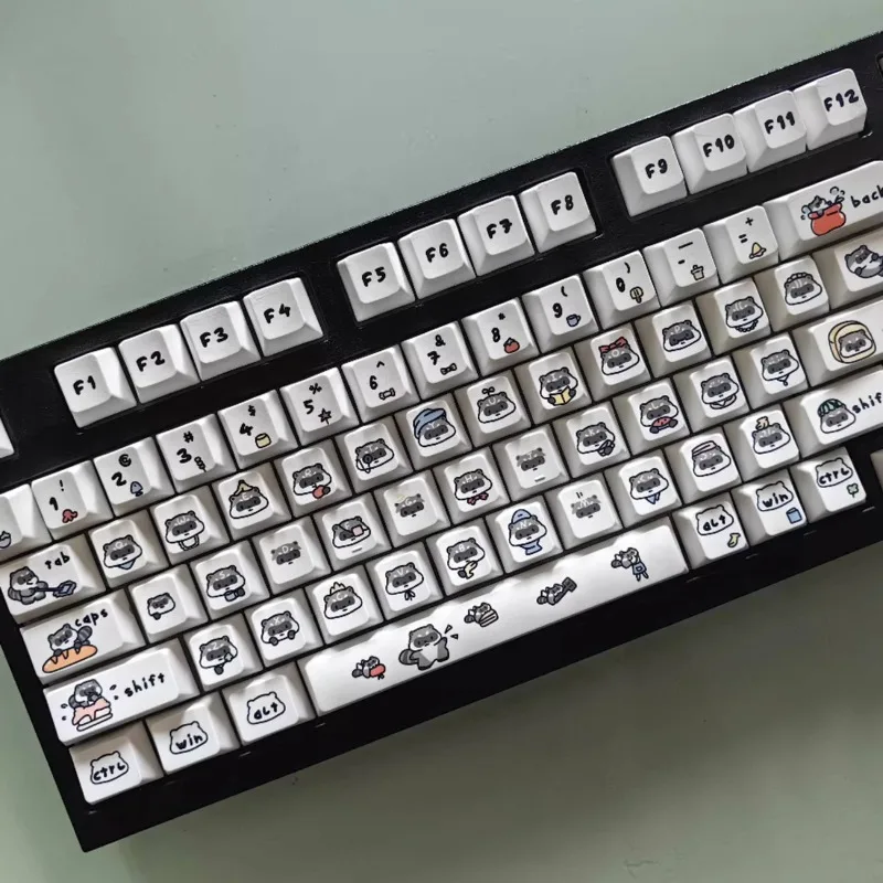 

MiFuny Kawaii Raccoon Keycaps 139key PBT 5 Sides Dye Sublimation Key Cap for Mechanical Keyboard Accessory Cherry Profile Keycap
