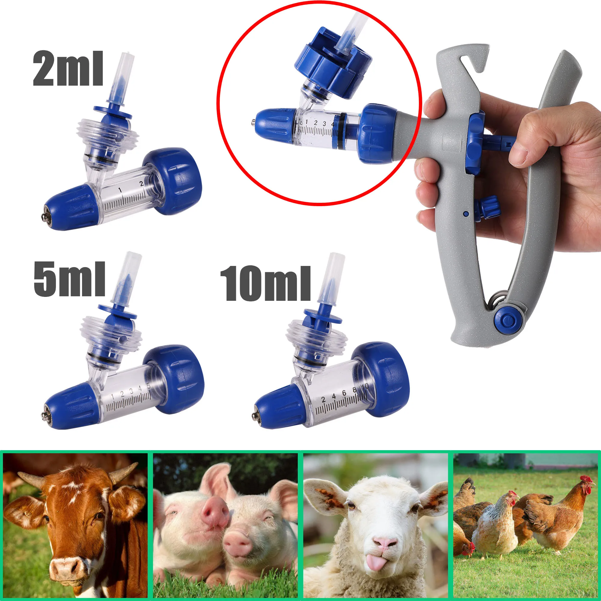 1Pc 2/5/10ml Automatische Veterinär Kontinuierliche Spritze Tier Einstellbare Impf Injektor livestock Schafe Kuh injektion Zubehör – Detail 6