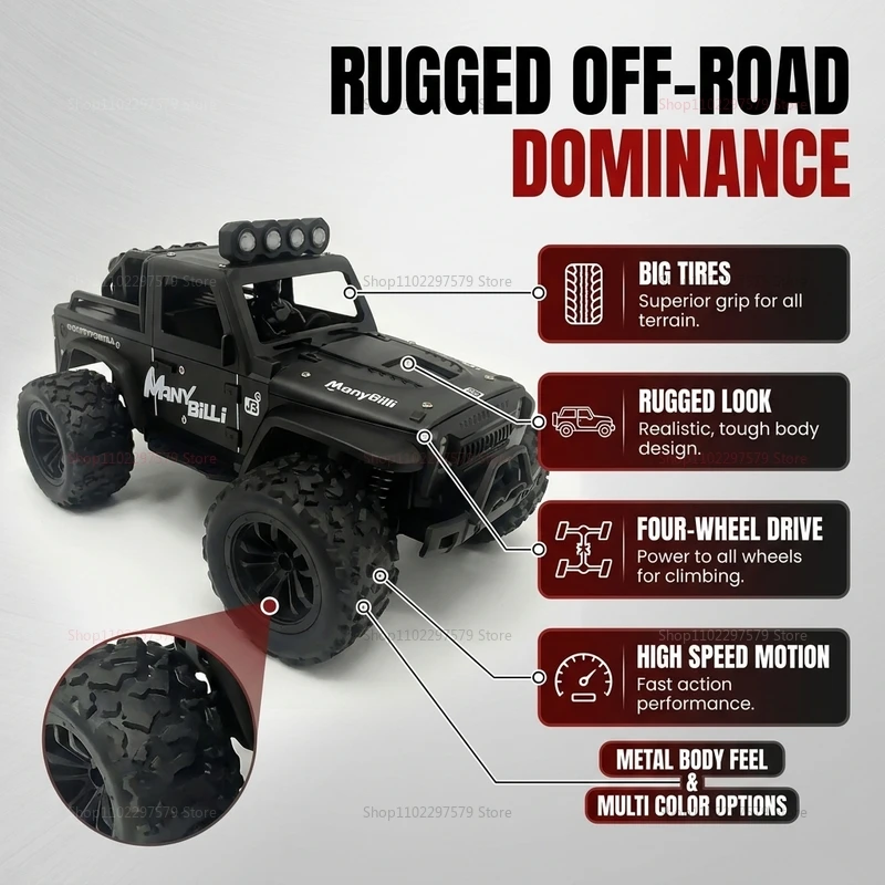 RC Monster Truck 30km/h 4WD con LED - Control Remoto