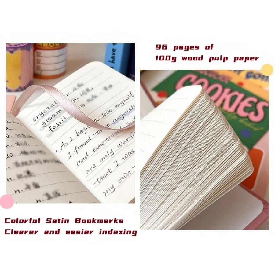 Vintage Pocketbook Mini Portable Notebook 96 Pages of 100g Wood Pulp Paper Notebook Portable Handbook Colorful Satin Bookmarks - 5