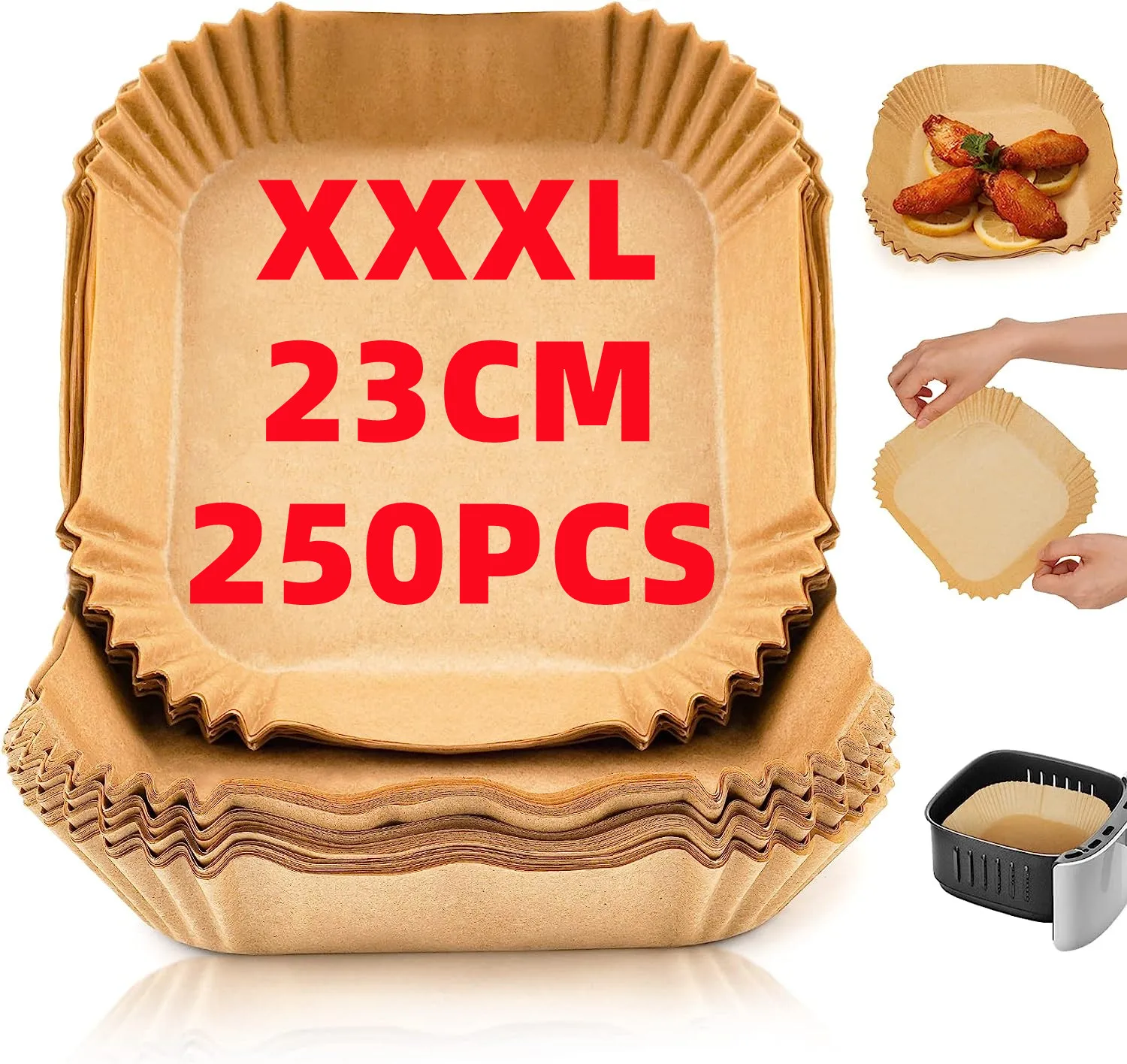 X-Large Square Air Fryer Baskets Disposable Paper Liner Oil-proof Paper  Tray Non-Stick Baking Mat Air Fryer Accessories