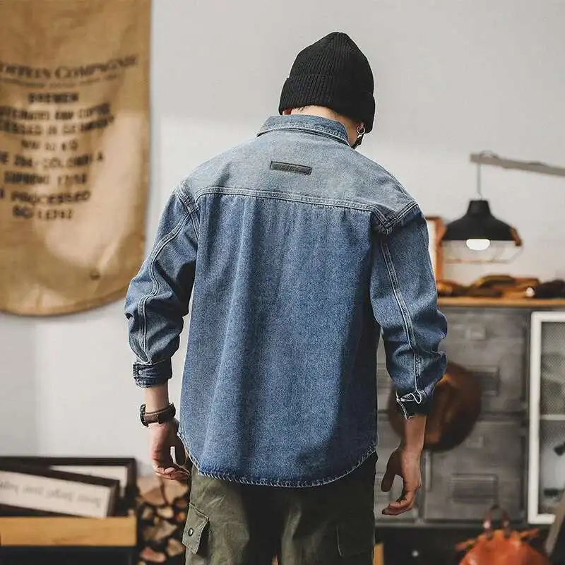 PFNW Spring New Denim Shirt Men's Tide Asymmetrical Colorblock Pocket Design Workwear Top Long-sleeved Shirt Coat 28W6012