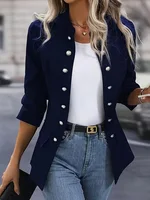 Double-breasted Open Front Jacket Elegant Long Sleeve Slim Jacket For Spring & Fall Women's Clothing