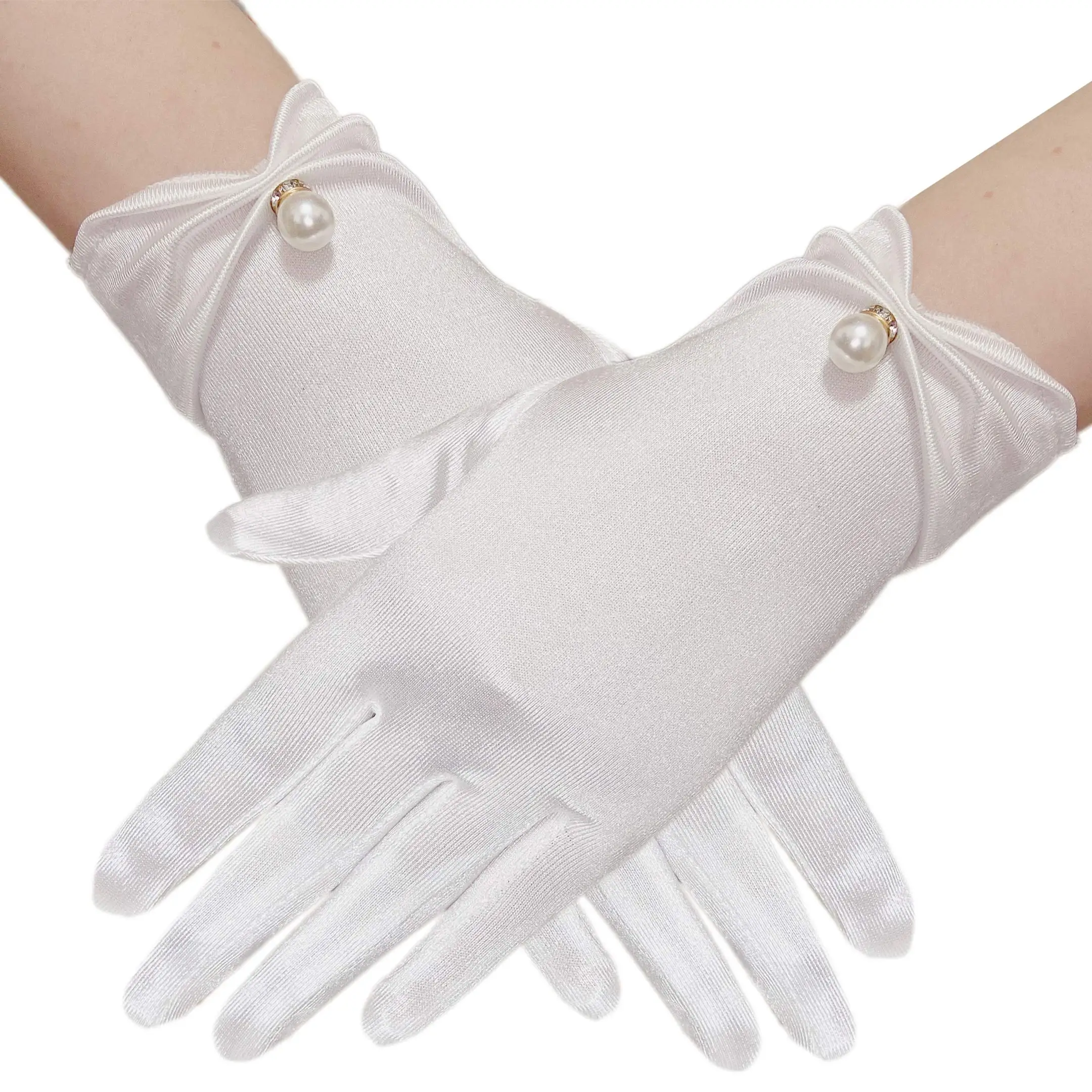 Satin Wedding Dress Gloves for Women Opera Party 1920s Bridal Gloves Wrist Length
