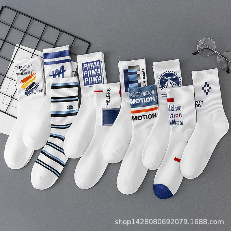 1PC Student Couple Stockings White Cotton Socks Mid-tube Sports Socks Summer Men's Socks Cycling Socks Wholesale 35-44 Size