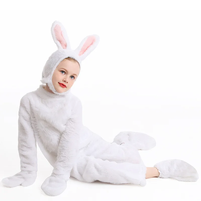 Rabbit Cosplay Costume Girls Boys Furry Cute Small White Rabbit Bunny Costume Halloween Carnival Outfit Kids Jumpsuit Pajamas