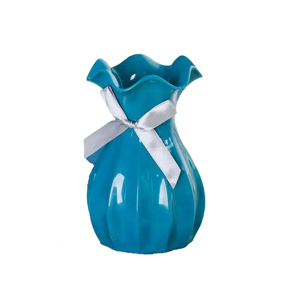 Flower Vase Nordic Plastic Vase Shatterproof Flower Vase with Ruffled Mouth Dried Flowers Holder with Bow for Home Decor 4