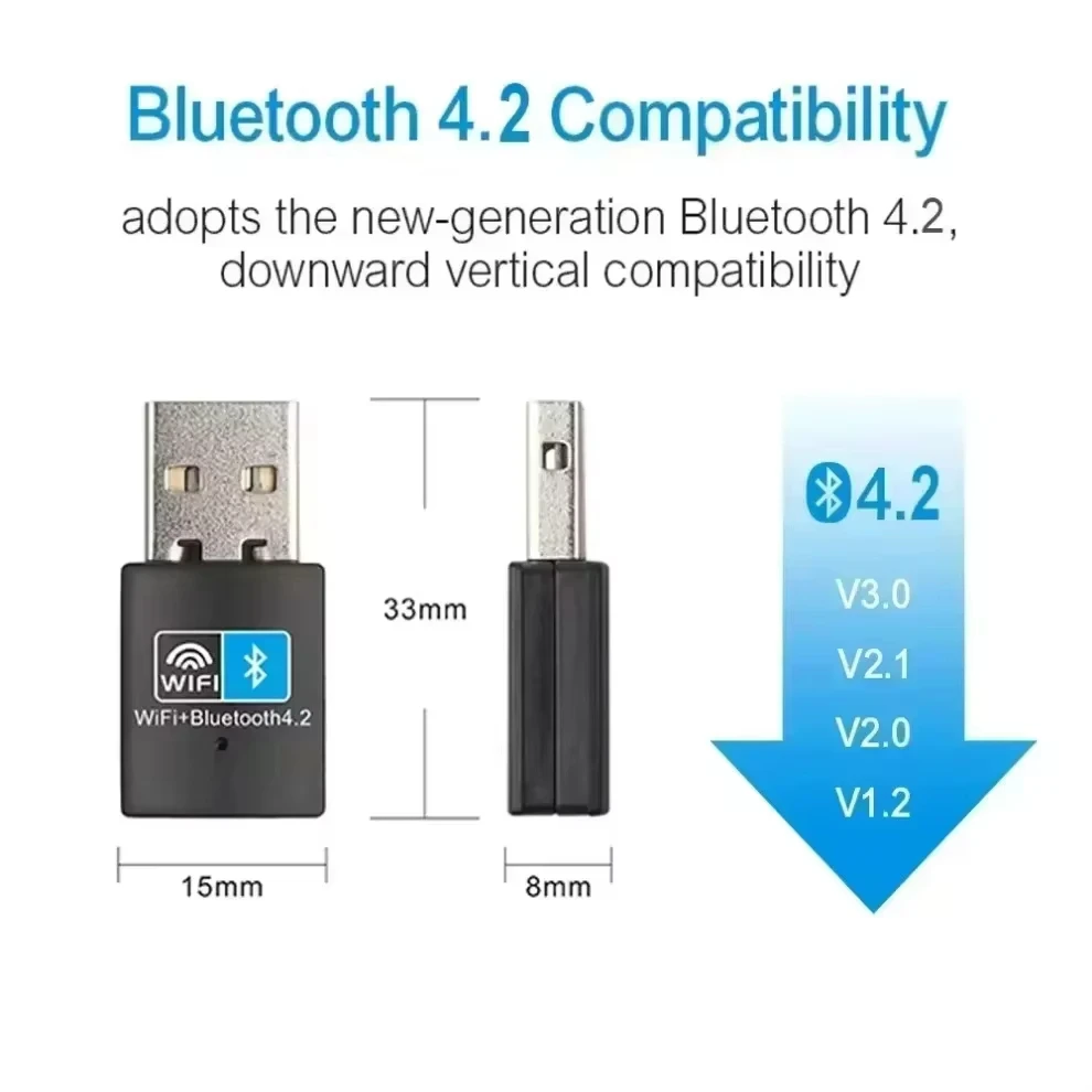 미니 USB WIFI 동글 블루투스 4.2 네트워크 카드 2.4GHz Wi-Fi 랜 BT 4.2 어댑터 드라이버 무료 PC 노트북 윈도우 7 10 11 수신기