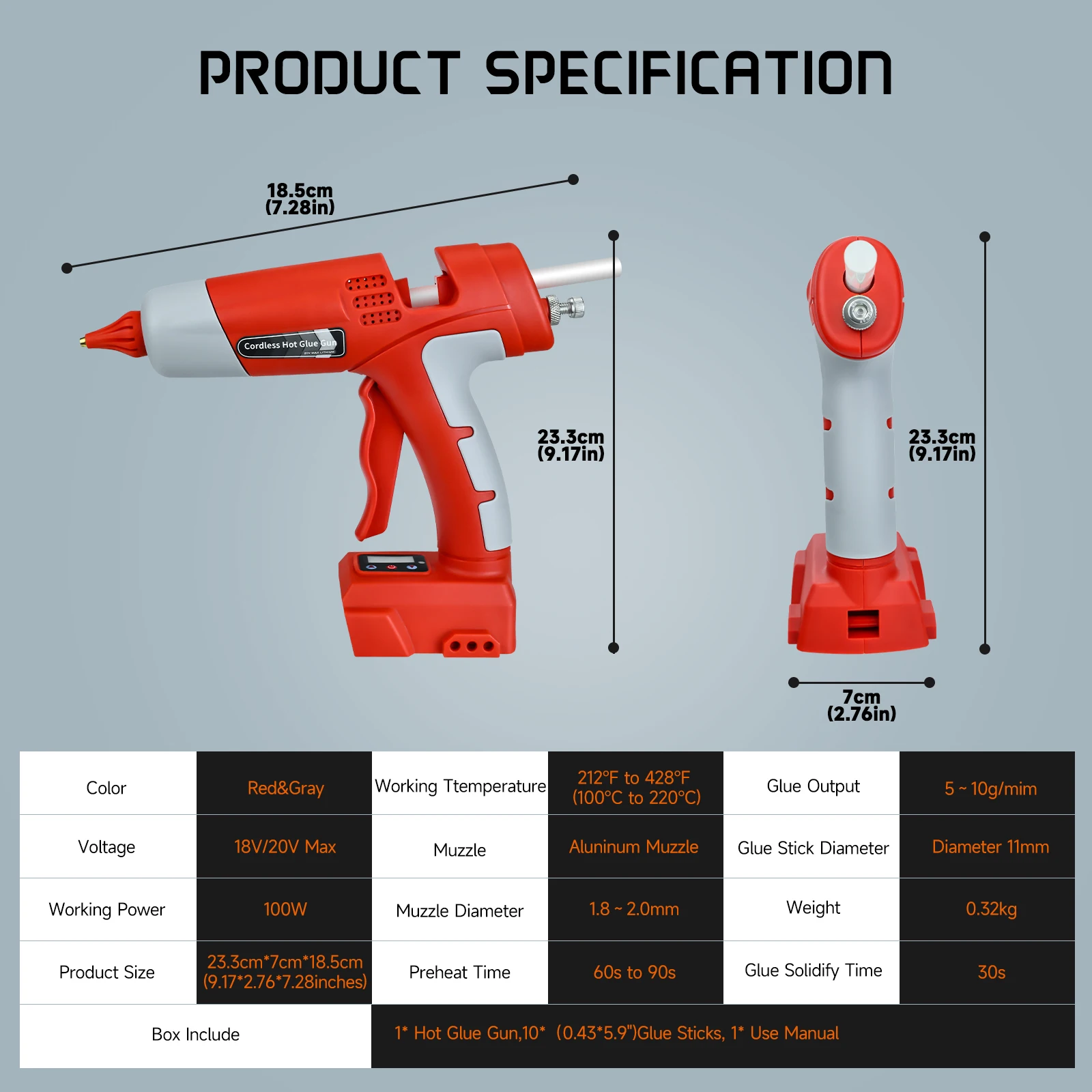 100W Cordless Hot Glue Gun 0-220℃ Digital Temperature Adjustable 10pcs 11mm Sticks For Milwaukee 18V Battery