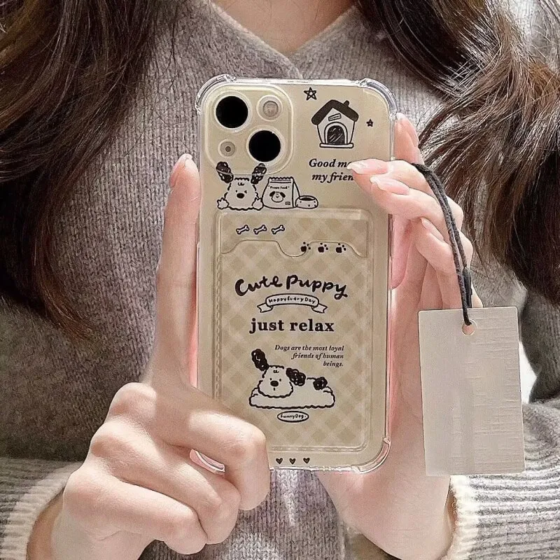 Adorable Pet-Themed Soft Clear Phone Case with Photo Card Wallet Cover