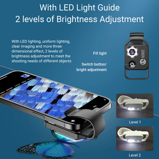 TBEST - Lentille de microscope pour smartphone 200X LED haute définition -  Zoom - Luminosité réglable - Cdiscount Appareil Photo