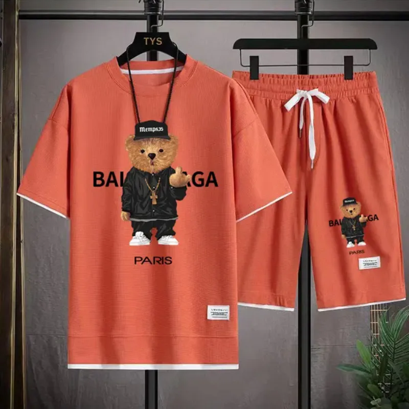 Spring and summer sports fashion jogging fitness men's sets top Short sleeve oversized T-shirt + casual shorts men's clothing