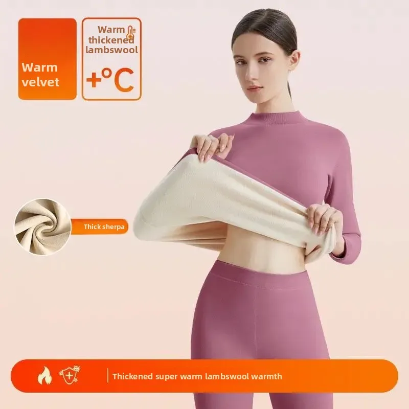 Conjunto de ropa interior cálida de lana gruesa para mujer, ropa de otoño estilo mamá, capa Base calefactora, conjunto de ropa de dormir larga y gruesa para invierno
