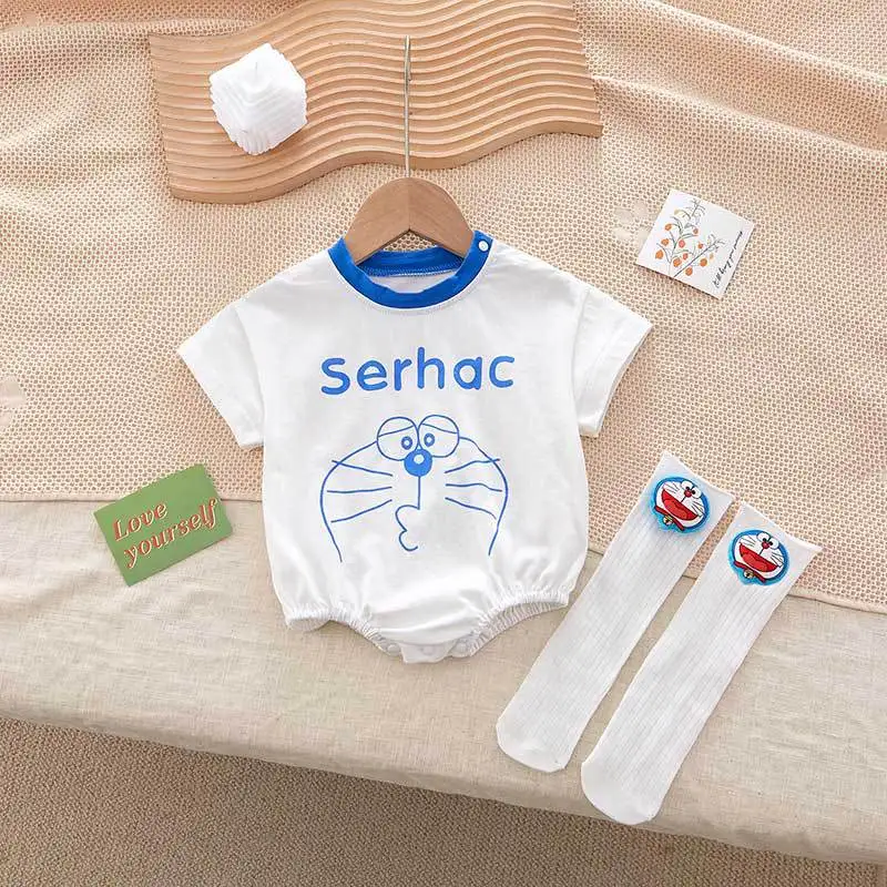 

Newborn Summer Cartoon Bag Fart Clothes for Men and Women Baby Short-sleeved Triangle Crawling Infant Half-sleeved Outing Clothe