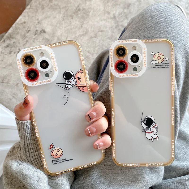 

Cartoon Astronaut Clear Phone Case For iPhone 13 Pro Max 11 12 Pro Max X XR XS 7 8 Plus 11 Shockproof Soft Silicone Bumper Cover